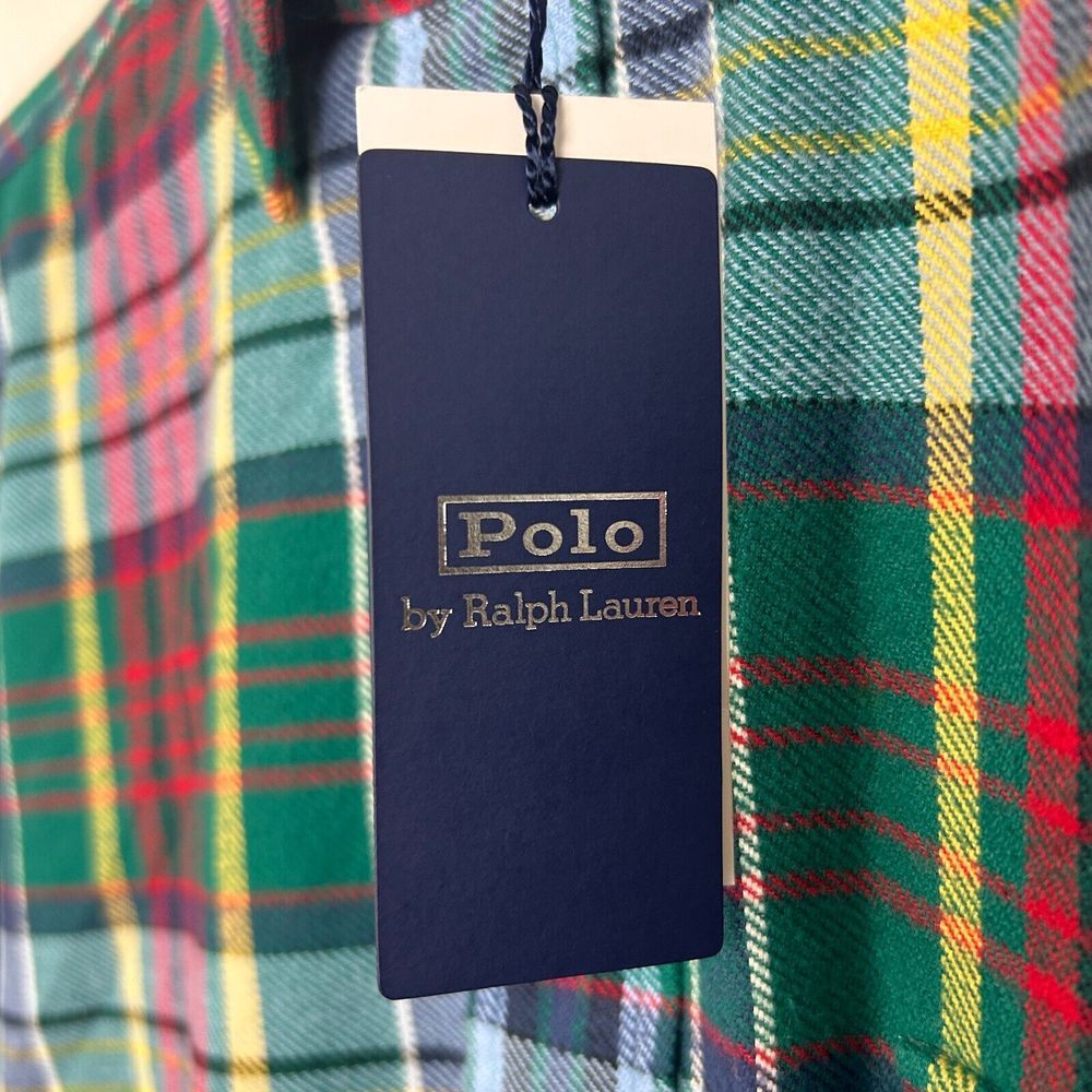 NEW Polo Ralph Lauren Mens 4XB BIG‎ FLANNEL Plaid Chest Pocket Mid-weight Green - Picture 6 of 7